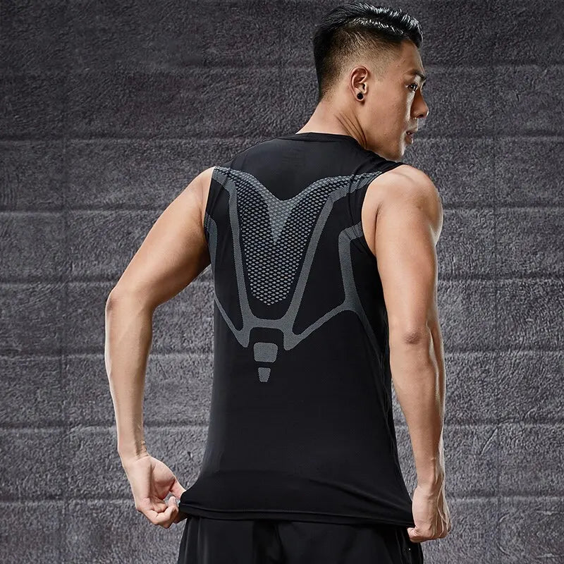 Sports Vest Men's Running Short-sleeved Quick-drying Sleeveless Ice Silk T-shirt Basketball Training Fitness Clothes Summer Thin