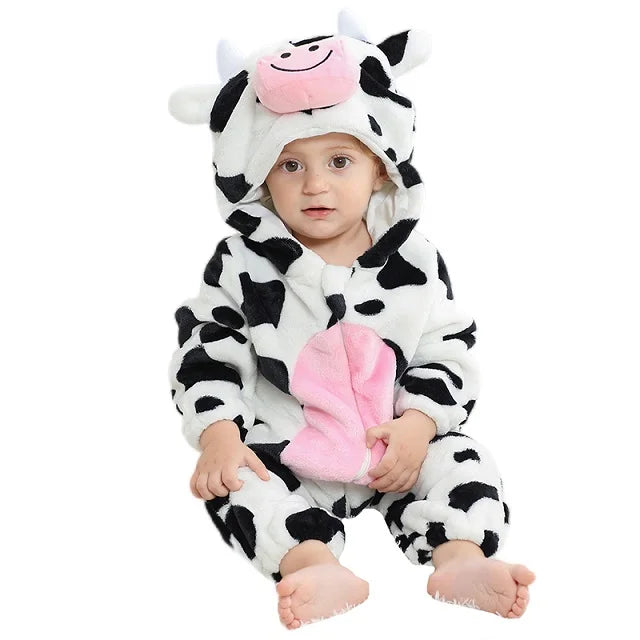 MICHLEY Halloween Baby Rompers Winter Clothes Flannel Hooded Bodysuits Pajamas Animals Overall Jumpsuit For Girls Boys Kids