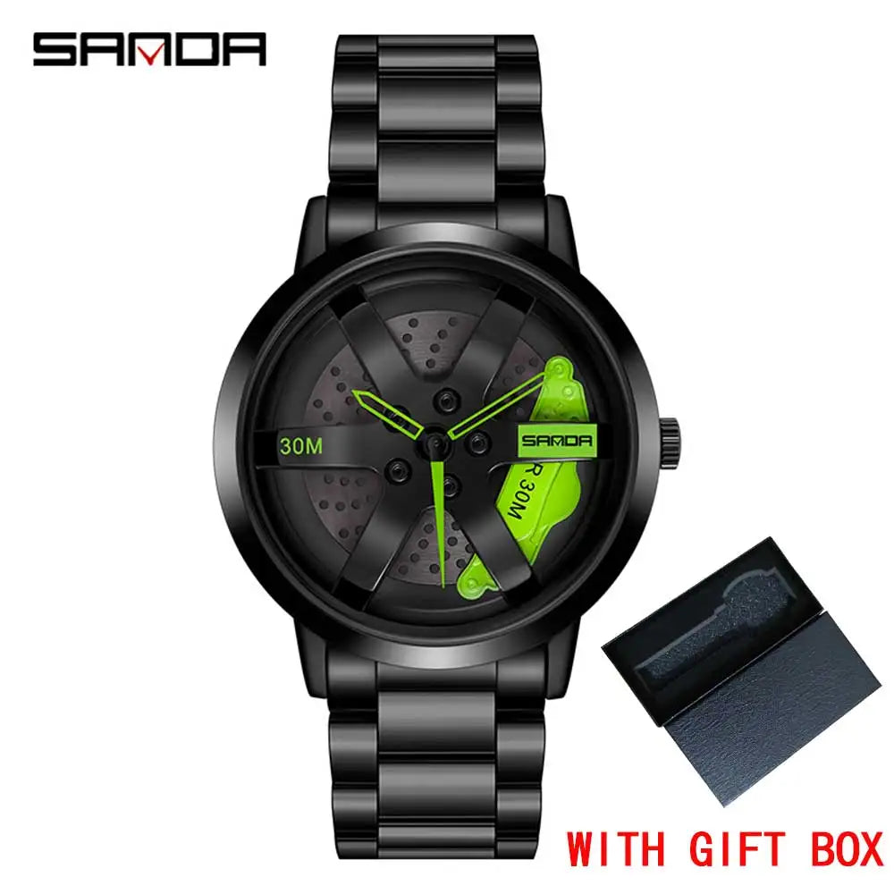 SANDA Fashion Rim Watch Hub Custom Design Sports Car Rim Sports Watch Waterproof Creative 2021 Male Watch Mens Wheel Wristwatch