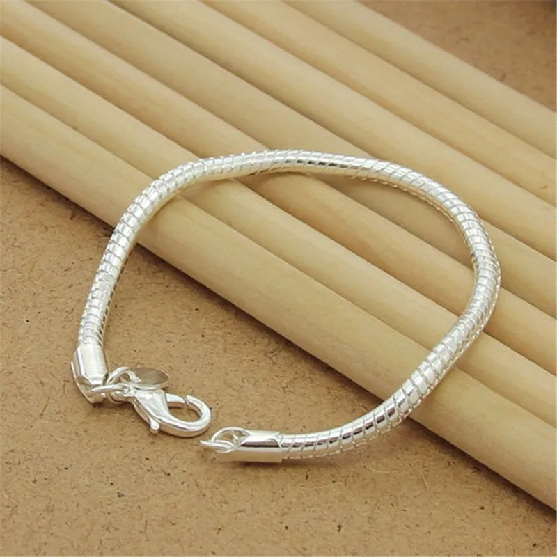 Noble 925 Sterling Silver Square Solid Chain Bracelet For Women Men Charm Party Gift Wedding Fashion Jewelry