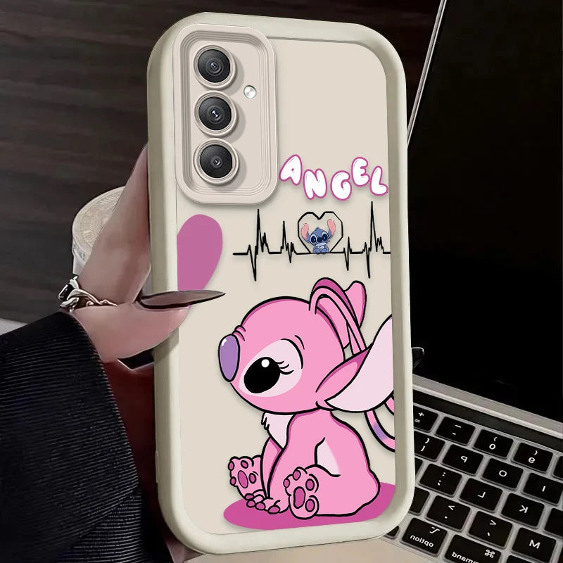 Lovely Disney Stitch Phone Case For Samsung Galaxy S24 S23 S22 S21 Ultra Plus FE A54 A34 A14 A73 A53 A33 Liquid Silicone Cover