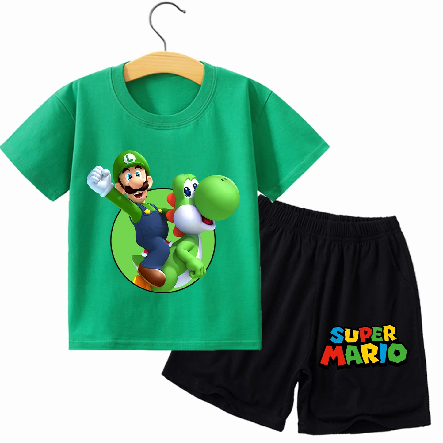 Super Mario Bros New T-shirt Suit Children Summer Cotton Tops+shorts Pants Set Cute Cartoon Pajamas Home Wear Clothes Kids Gift