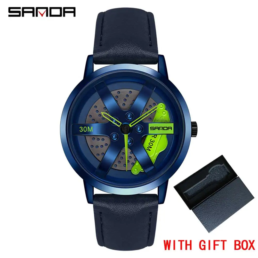 SANDA Fashion Rim Watch Hub Custom Design Sports Car Rim Sports Watch Waterproof Creative 2021 Male Watch Mens Wheel Wristwatch