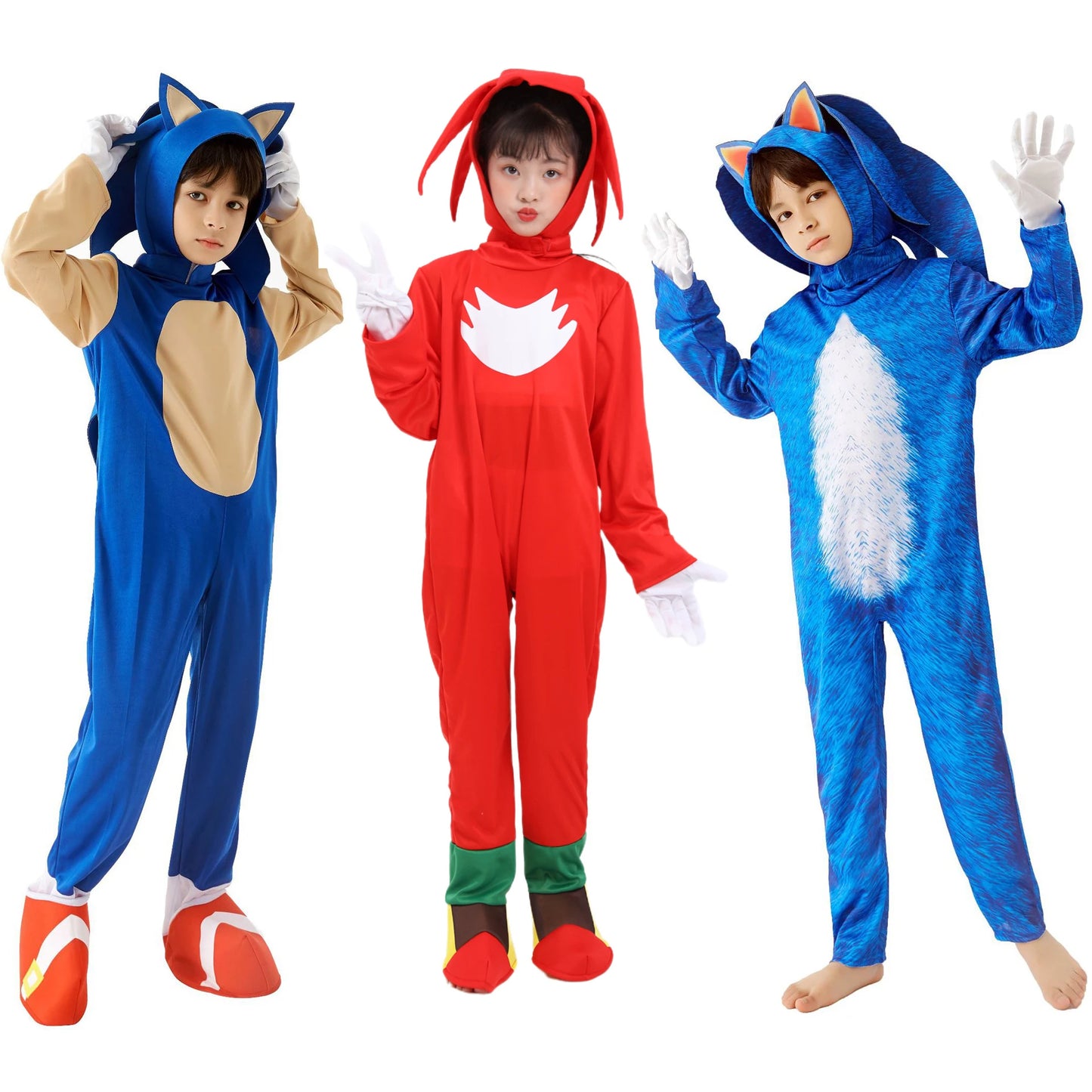 Red Black Blue Yellow Sonic Hero Cosplay Costumes Kids Jumpsuits with Headgear Gloves for Birthday Halloween Party Clothes