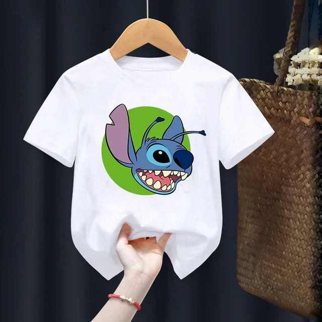 Disney Lilo Stitch Children T-Shirt Kawaii T Shirt Anime Cartoons Children Casual Clothes Tee Shirt Kid Girl Boy Fashion Y2K Top