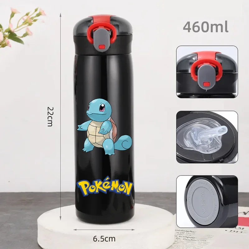 Pokemon 460ML Pikachu Portable Kids Thermos Mug with Straw Stainless Steel Cartoon Vacuum Flasks Cute Thermal Water Bottle