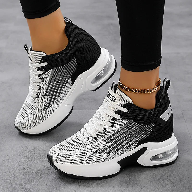 New casual women's shoes fly woven breathable thick soled sports shoes non-slip comfortable inside increase women's shoes