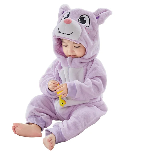 MICHLEY Halloween Baby Rompers Winter Clothes Flannel Hooded Bodysuits Pajamas Animals Overall Jumpsuit For Girls Boys Kids