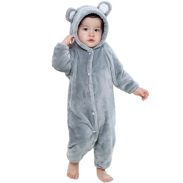 MICHLEY Halloween Baby Rompers Winter Clothes Flannel Hooded Bodysuits Pajamas Animals Overall Jumpsuit For Girls Boys Kids