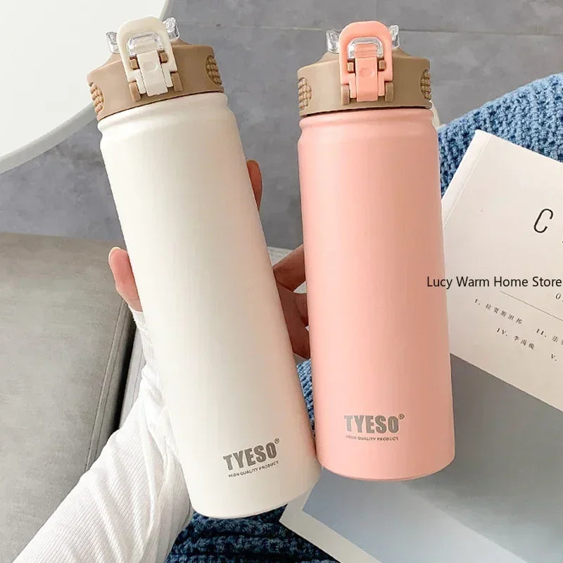 Thermal Water Bottle with Straw 750/600ML Stainless Steel Bottle Keeps Cold and Heat High Capacity Thermal Mug Thermos Bottle