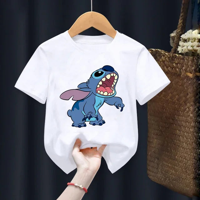 Disney Lilo Stitch Children T-Shirt Kawaii T Shirt Anime Cartoons Children Casual Clothes Tee Shirt Kid Girl Boy Fashion Y2K Top