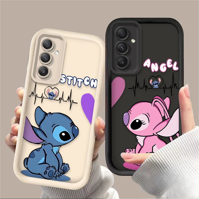 Lovely Disney Stitch Phone Case For Samsung Galaxy S24 S23 S22 S21 Ultra Plus FE A54 A34 A14 A73 A53 A33 Liquid Silicone Cover