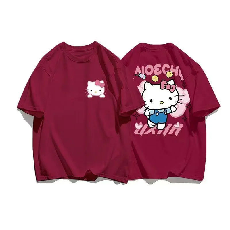 Summer Hello Kitty casual short-sleeved T-shirt for women loose Korean fashion Y2K top Sanrio clothes streetwear T-shirt