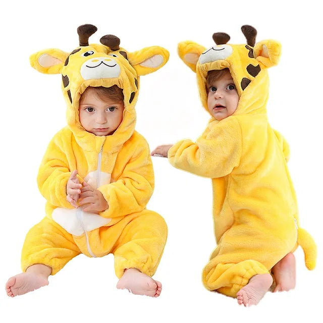 MICHLEY Halloween Baby Rompers Winter Clothes Flannel Hooded Bodysuits Pajamas Animals Overall Jumpsuit For Girls Boys Kids