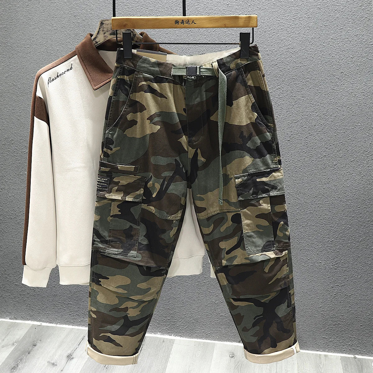 New Japanese Vintage Men's Casual Pants Camouflage Cargo Pants Male Straight Fashion Crimping Male Clothes Baggy Trousers