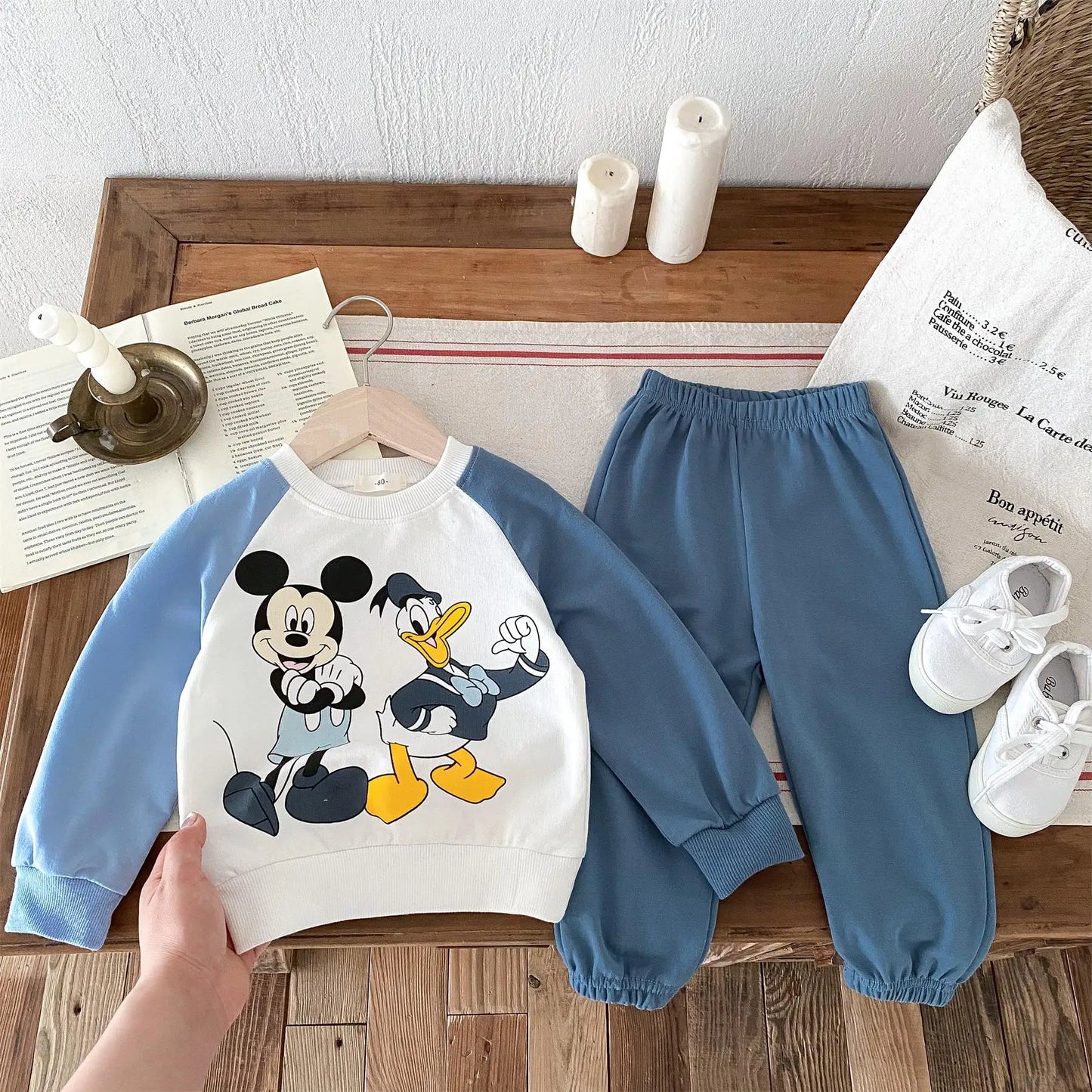 2024 Autumn New Children Sweatshirt Set Fashion Loose Casual Kids Tracksuit Long Sleeve Tops + Pants 2pc/set Kids Clothes Disney