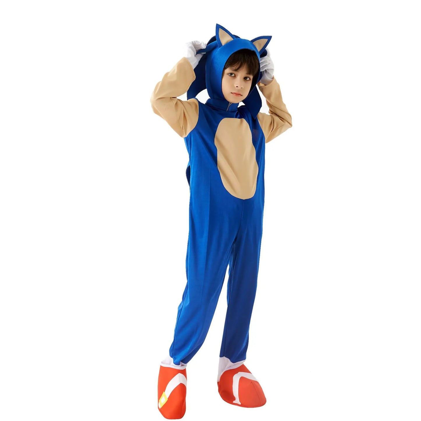 Red Black Blue Yellow Sonic Hero Cosplay Costumes Kids Jumpsuits with Headgear Gloves for Birthday Halloween Party Clothes