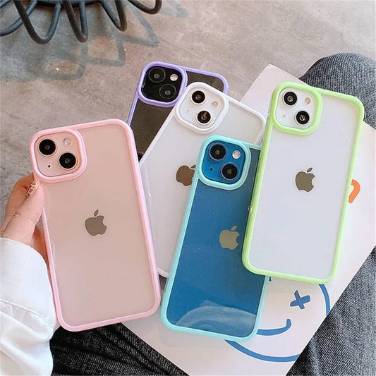 Cute Colour Clear Silicone Case For iPhone 15 14 13 12 11 Pro Max Mini XR X Xs 7 8 6 6s Plus Simple Shockproof Back Cover Case