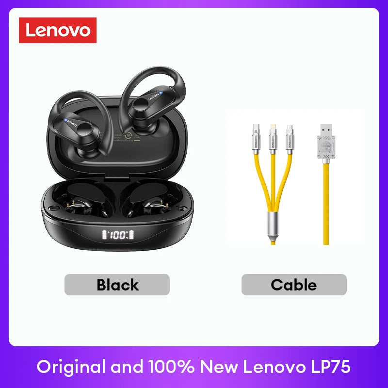 Lenovo LP75 TWS Bluetooth V5.3 headphones are wireless earphones that come with an LED digital display. They provide noise reduction and are waterproof, making them ideal for different activities. These headphones are brand new and perfect for listening t