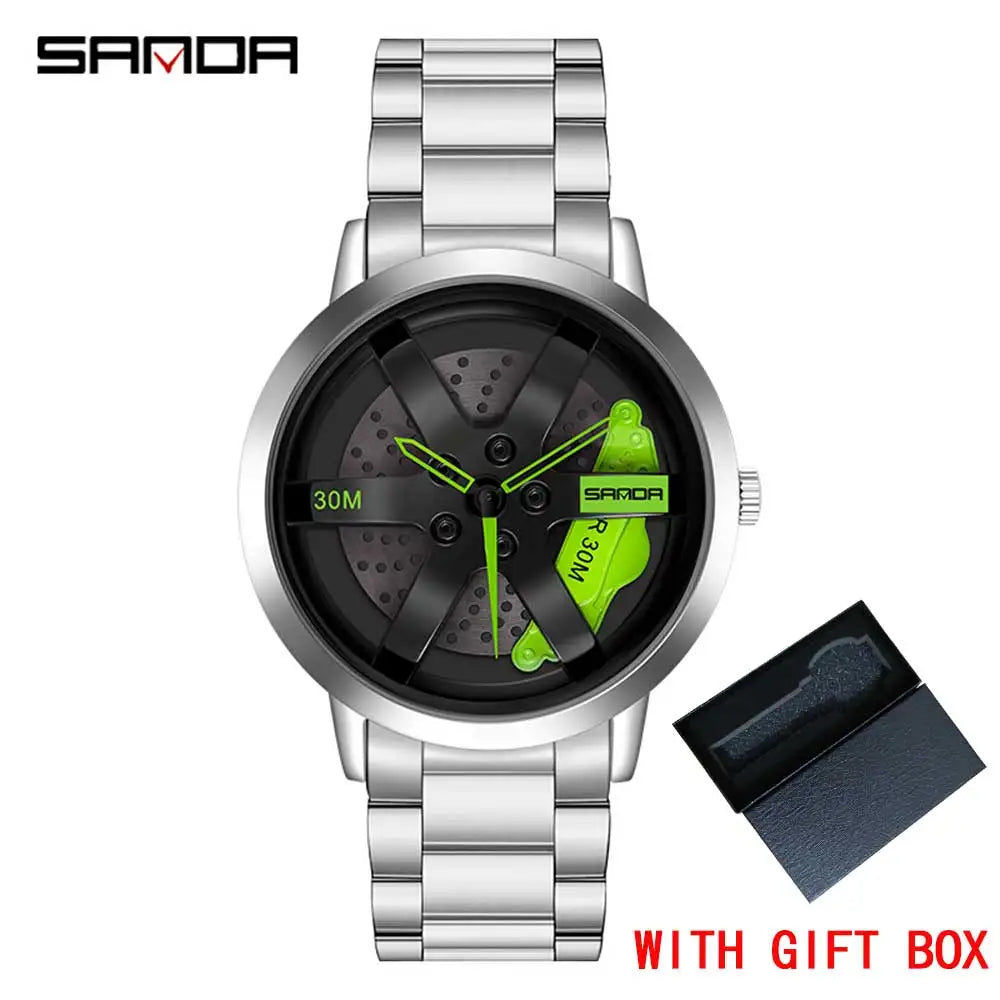 SANDA Fashion Rim Watch Hub Custom Design Sports Car Rim Sports Watch Waterproof Creative 2021 Male Watch Mens Wheel Wristwatch