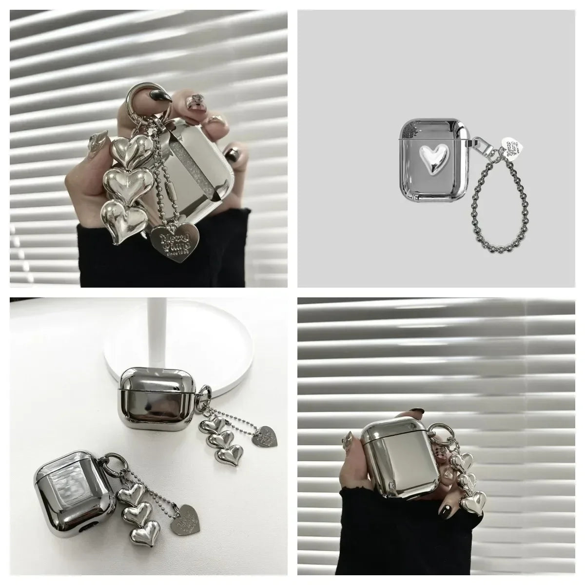 Luxury Electroplated Silver Earphone Box For Apple Airpods Pro2 Case for AirPods 1 2 3 Cover Simple Abstract Heart Keyring Shell