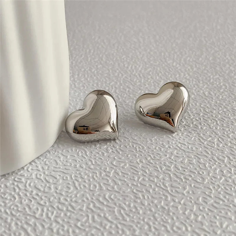 LATS Gold Color Smooth Surface Love Heart Shaped Stud Earrings Women Minimalist Fashion Girl Wedding Bridal Jewelry