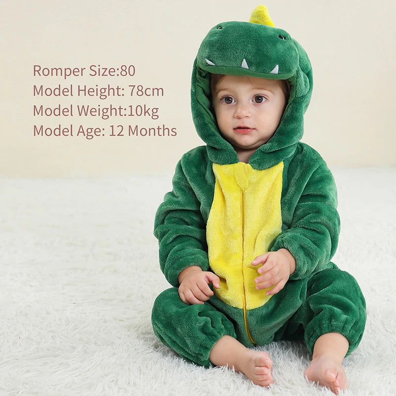 MICHLEY Halloween Baby Rompers Winter Clothes Flannel Hooded Bodysuits Pajamas Animals Overall Jumpsuit For Girls Boys Kids