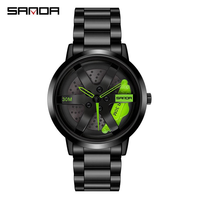 SANDA Fashion Rim Watch Hub Custom Design Sports Car Rim Sports Watch Waterproof Creative 2021 Male Watch Mens Wheel Wristwatch