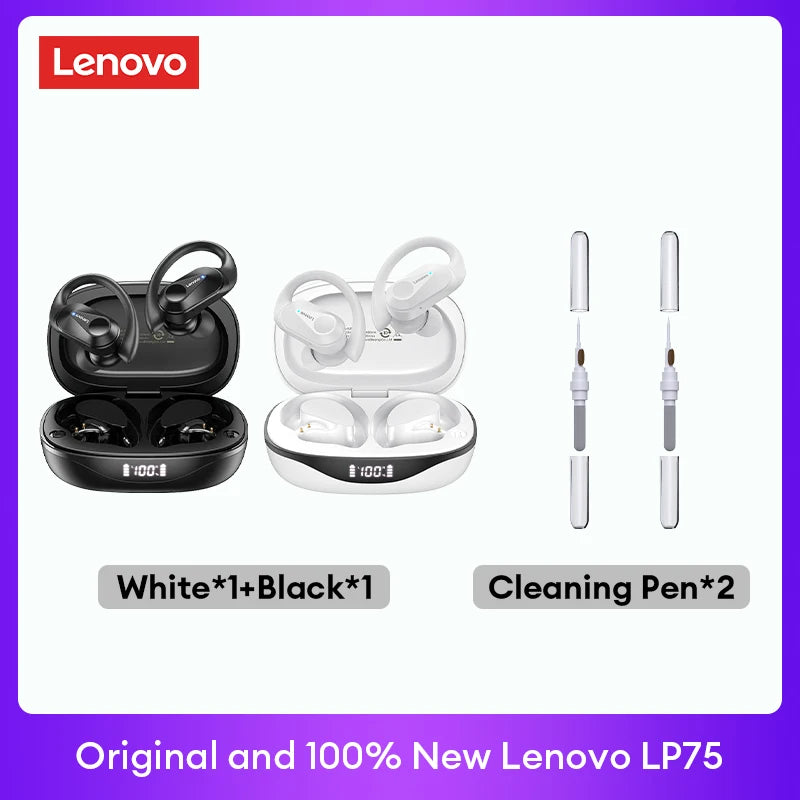 Lenovo LP75 TWS Bluetooth V5.3 headphones are wireless earphones that come with an LED digital display. They provide noise reduction and are waterproof, making them ideal for different activities. These headphones are brand new and perfect for listening t