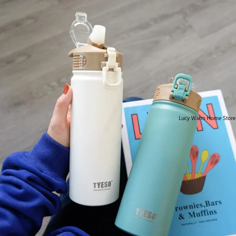 Thermal Water Bottle with Straw 750/600ML Stainless Steel Bottle Keeps Cold and Heat High Capacity Thermal Mug Thermos Bottle