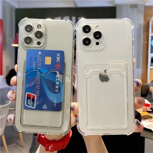 Shockproof Silicone Clear Case for iPhone 15 14 13 12 Mini 11 Pro XS Max X XR 6 6s 7 8 Plus Protection Back Card Pocket Cover