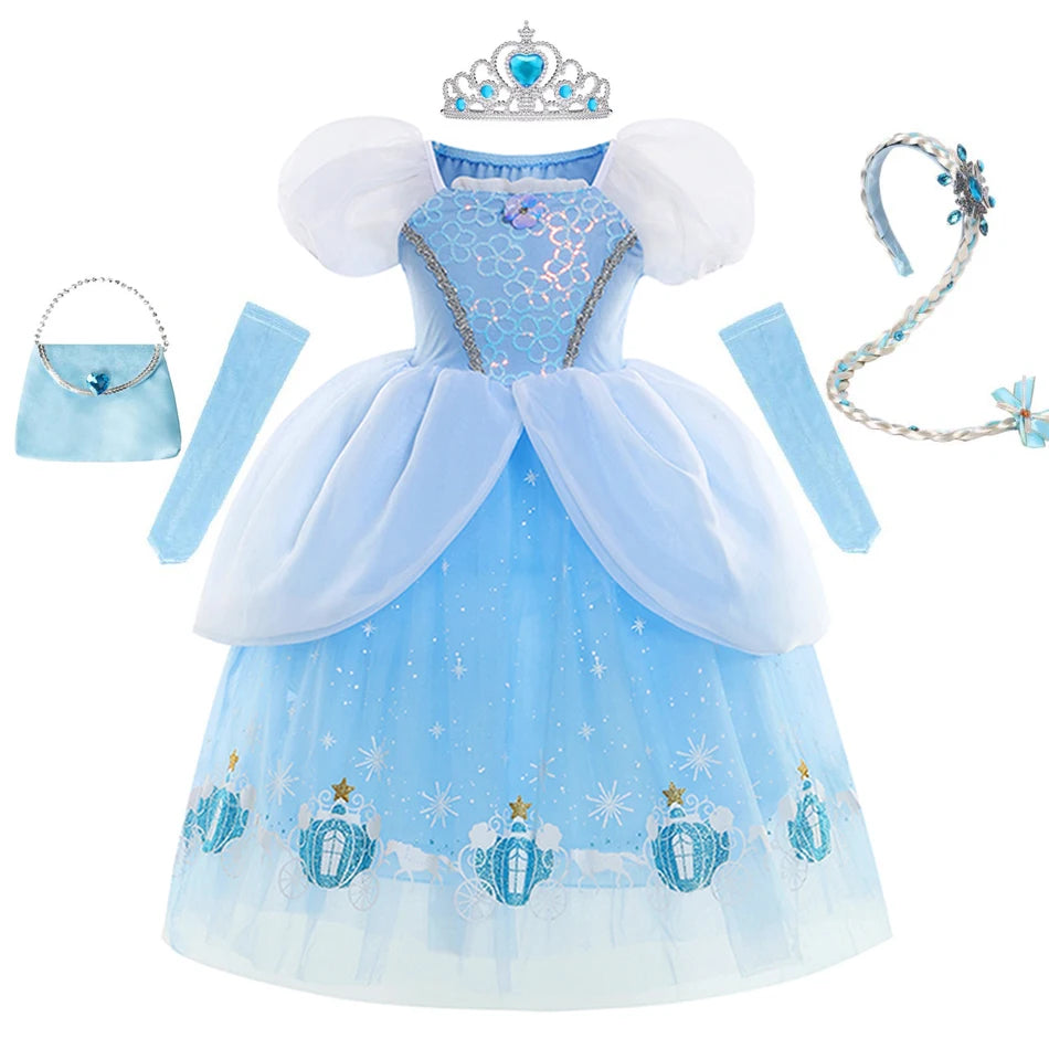 Cinderella Dress Girls Halloween Christmas Ball Gown Dress Up Cosplay Princess Costume Kids Clothes for Birthday Party