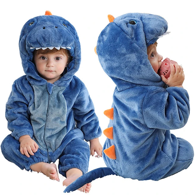 MICHLEY Halloween Baby Rompers Winter Clothes Flannel Hooded Bodysuits Pajamas Animals Overall Jumpsuit For Girls Boys Kids