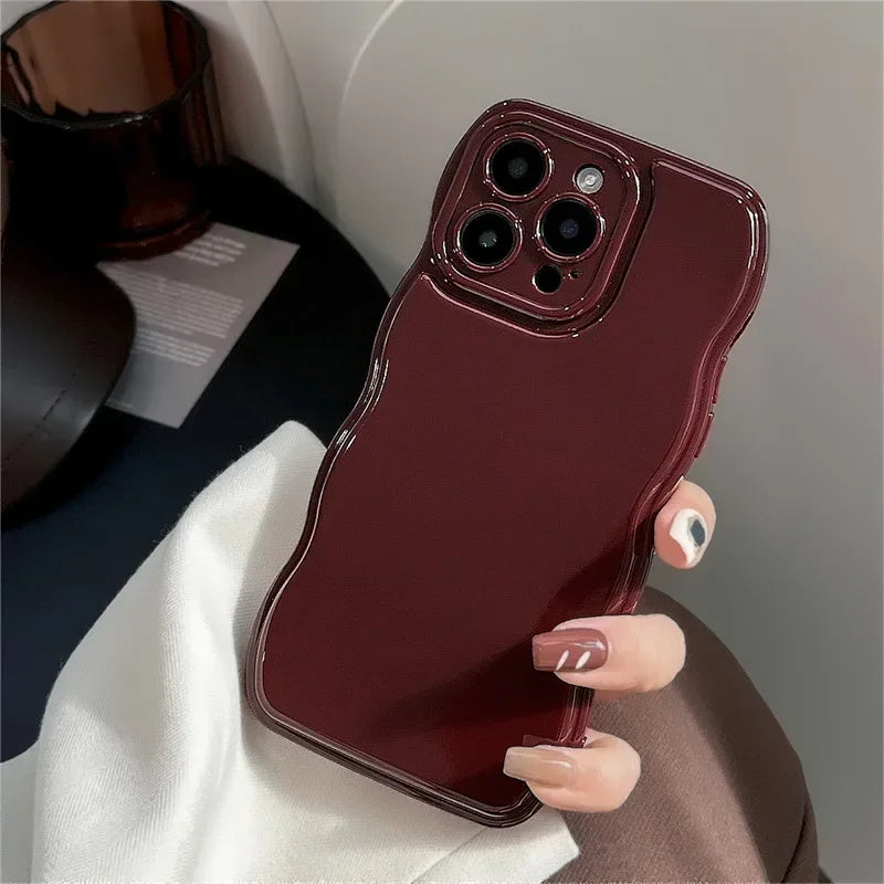 Korean Air Cushion Wave Gorgeous Wine Red Phone Case For iPhone 16 11 12 13 14 Plus 15 Pro Max Protection Shockproof Soft Cover