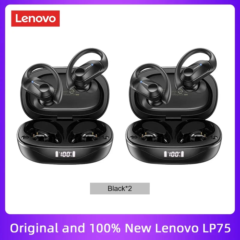 Lenovo LP75 TWS Bluetooth V5.3 headphones are wireless earphones that come with an LED digital display. They provide noise reduction and are waterproof, making them ideal for different activities. These headphones are brand new and perfect for listening t