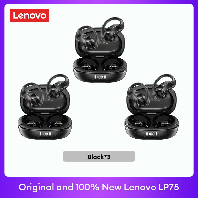 Lenovo LP75 TWS Bluetooth V5.3 headphones are wireless earphones that come with an LED digital display. They provide noise reduction and are waterproof, making them ideal for different activities. These headphones are brand new and perfect for listening t