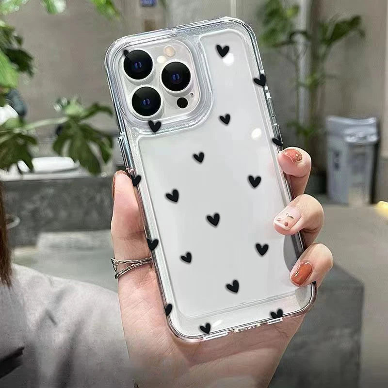 Phone Case For iPhone 14 13 15 16 Pro Max 12 11 X XR XS 7 8 16 Plus SE 2022 Heart Graphic Soft Silicone Transparent Bumper Cover