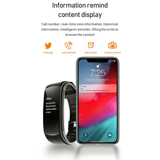 Fitness Bracelet is a health tracker watch that measures blood pressure and heart rate while also functioning as a pedometer. It's waterproof, making it suitable for various activities. This smart band is ideal for monitoring your health and fitness level