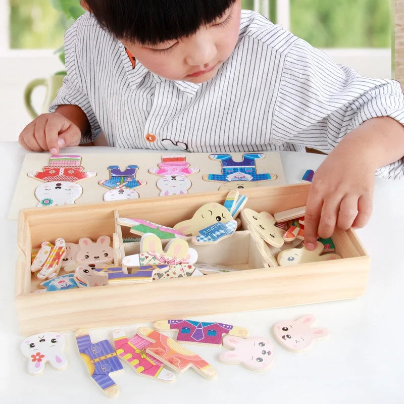 Montessori Little Bear Change Clothes Kids Early Education Wooden Jigsaw Puzzle Dressing Game Baby Puzzle Toys For Children Gift