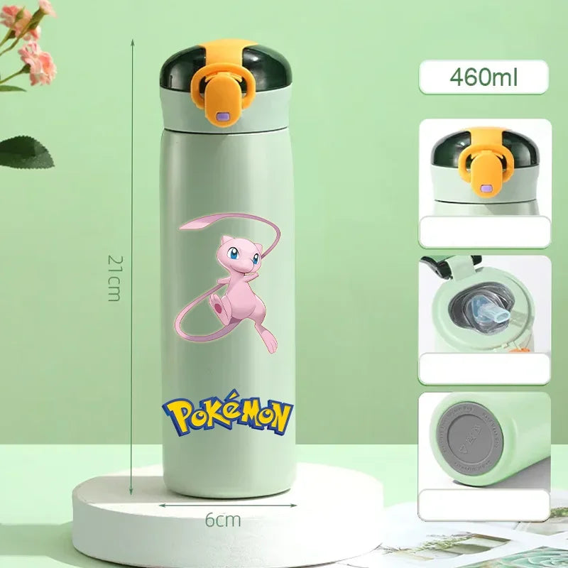 Pokemon 460ML Pikachu Portable Kids Thermos Mug with Straw Stainless Steel Cartoon Vacuum Flasks Cute Thermal Water Bottle