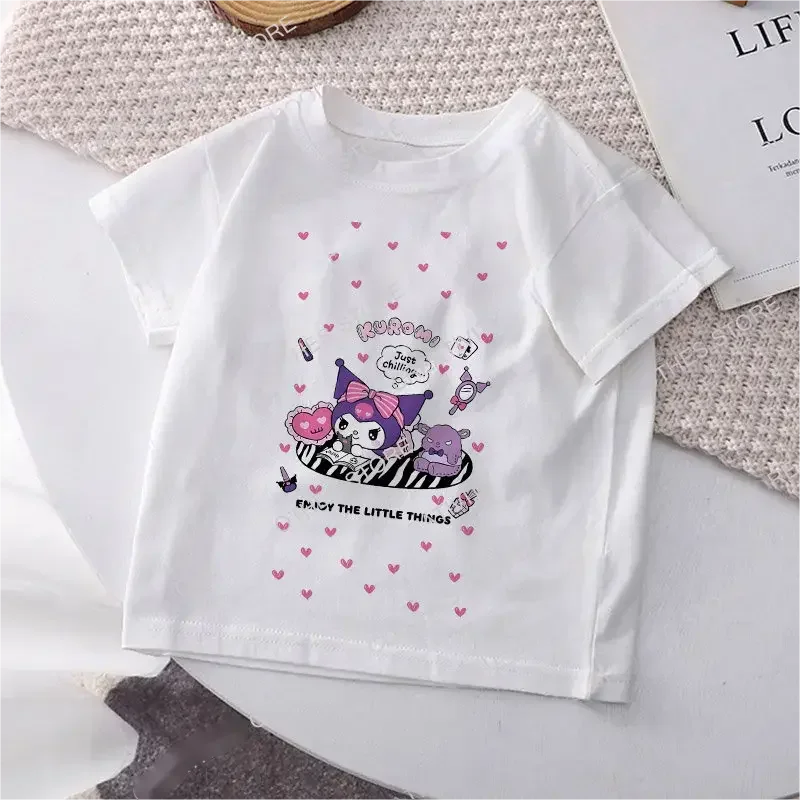 Hello Kitty Children's T-shirt Y2k Cotton Sanrio Kuromi Melody Anime Tee Shirts Cartoons Kid Girl Boy Streetwear Casual Clothes