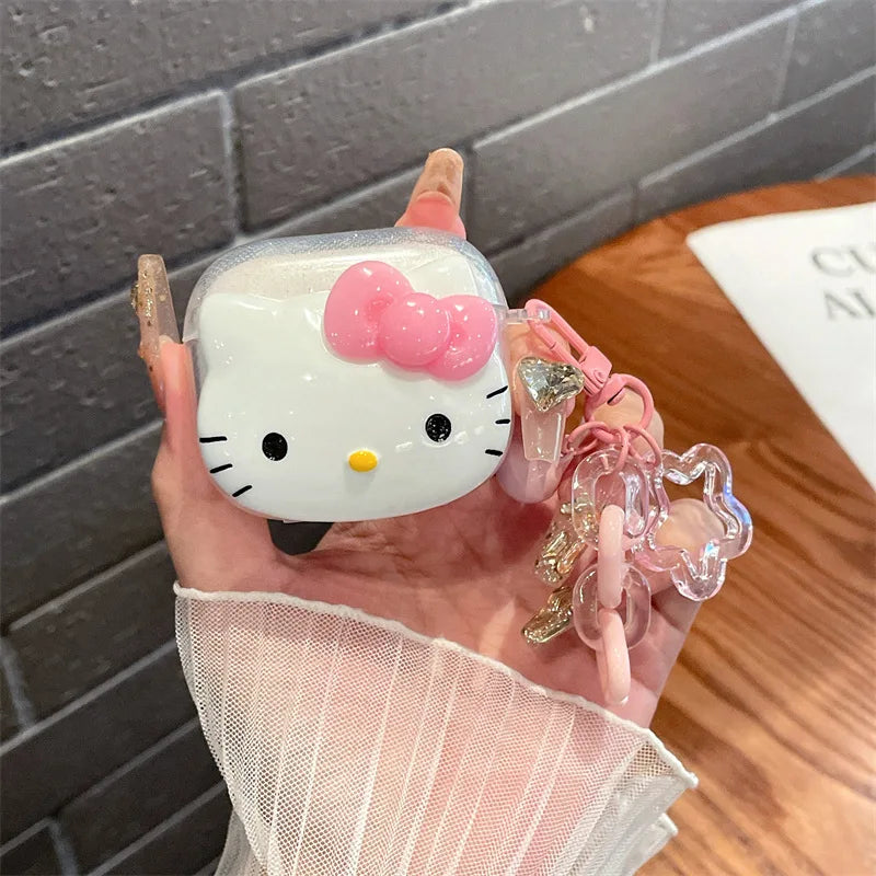 Hello Kitty Glitter Pink Protetive Earphone TPU Cover For Airpods Pro 2/Airpods Pro/Airpods 1/2/3 Case With Keychain Lovers Girl