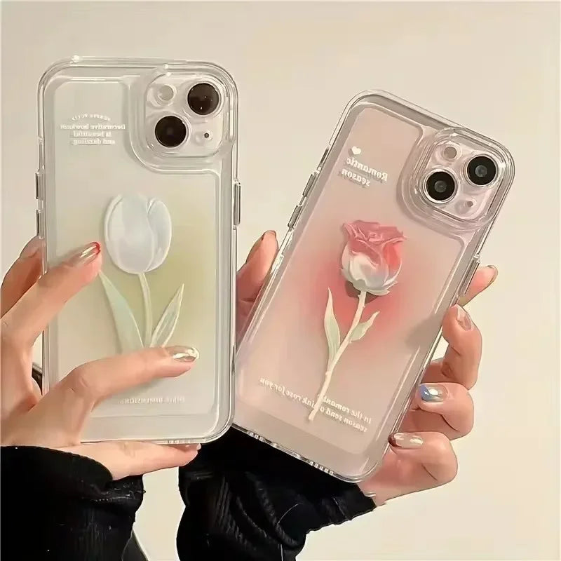 Tulip Phone Case For iPhone 13 11 12 14 15 16 Pro Max XR X XS Max 7 8 15 Plus Shockproof Transparent Cover Silicone Soft Fundas