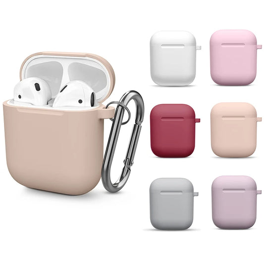 Soft Silicone Protective Case For Airpods 2 1 Wireless Earphone Case Cover For Apple Air Pods 1 2 Headphones Case With Carabiner