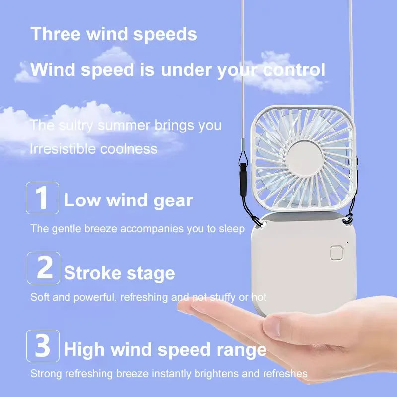 Summer Convenience Strap USB Rechargeable Small Fan Mute Handheld Folding Desktop Multi Range Adjustable Electric Fan Portable