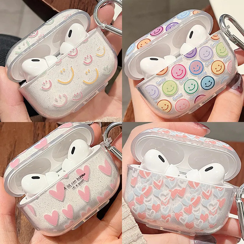 For AirPods Pro 2nd Case Glitter Shiny Cartoon Soft Silicone Cover For AirPods 3 1 2 Girls Colorful Heart Earphone Charging Box