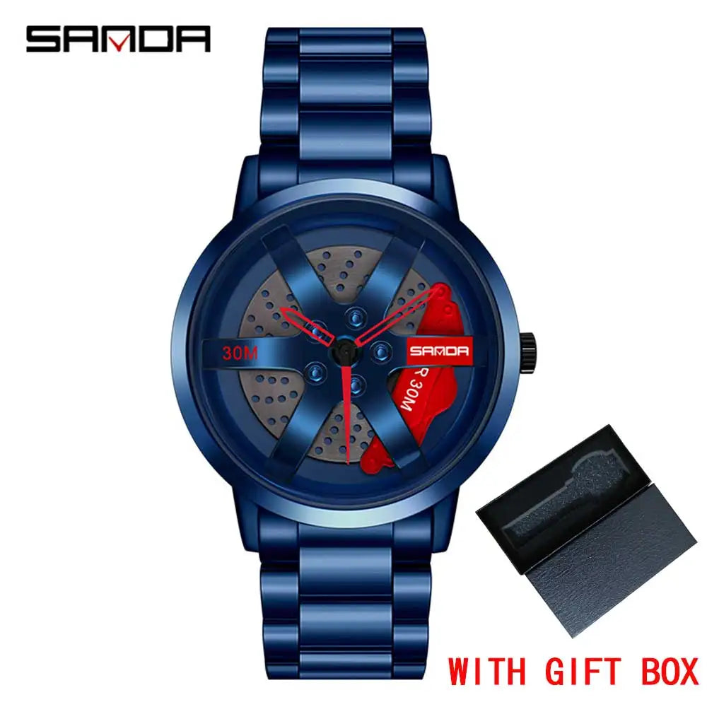 SANDA Fashion Rim Watch Hub Custom Design Sports Car Rim Sports Watch Waterproof Creative 2021 Male Watch Mens Wheel Wristwatch