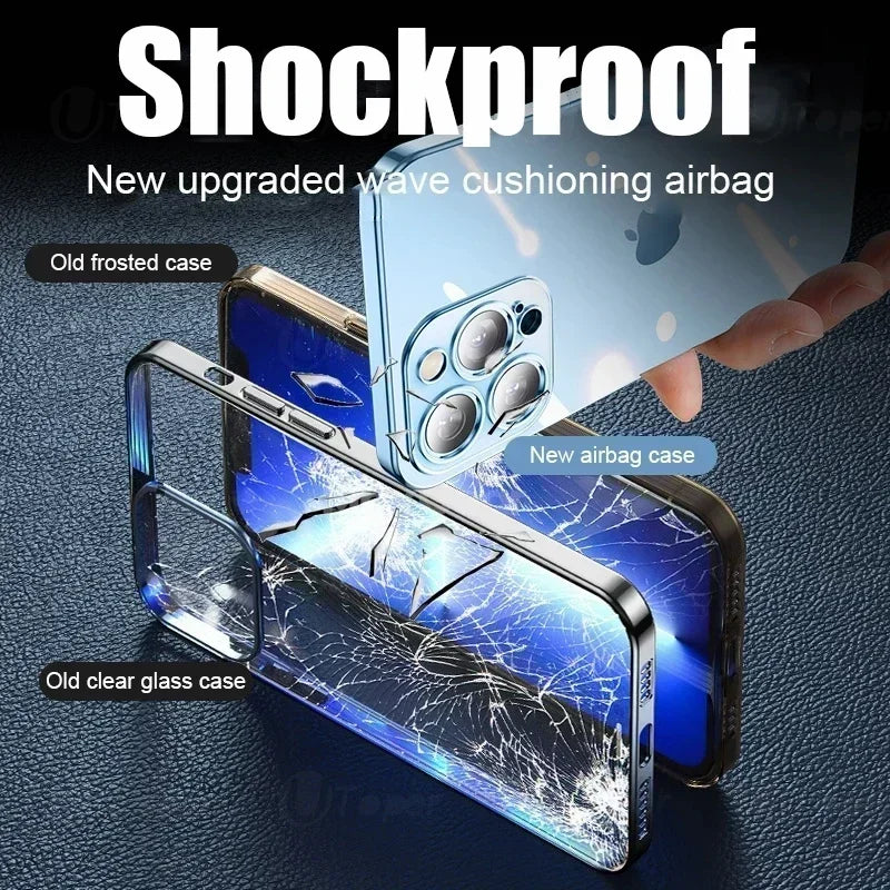 High Quality Plating Clear Phone Case For iPhone 16 15 14 Plus 11 12 13 Pro Max Full Lens Protect Soft TPU Shockproof Back Cover