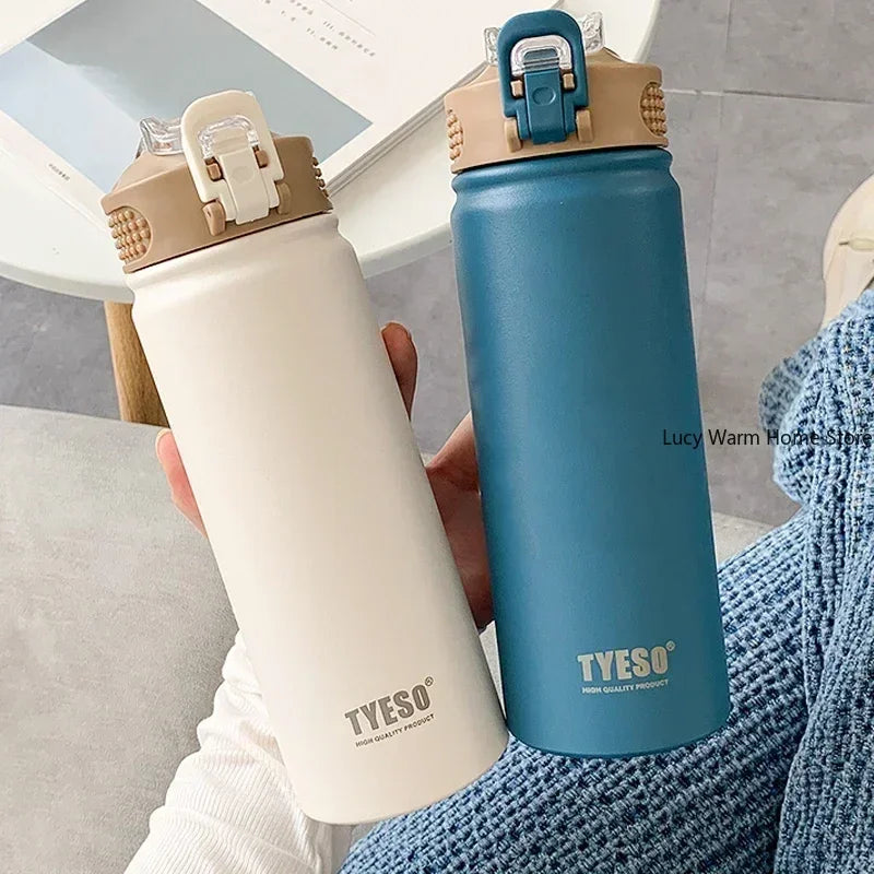 Thermal Water Bottle with Straw 750/600ML Stainless Steel Bottle Keeps Cold and Heat High Capacity Thermal Mug Thermos Bottle