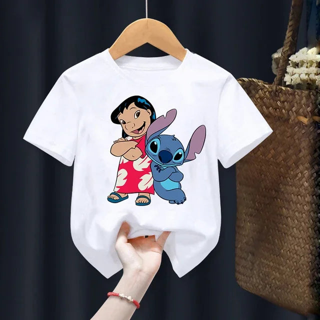 Disney Lilo Stitch Children T-Shirt Kawaii T Shirt Anime Cartoons Children Casual Clothes Tee Shirt Kid Girl Boy Fashion Y2K Top